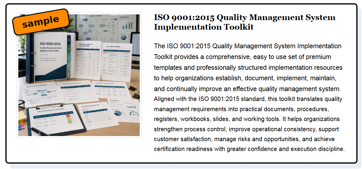 Example ISO 9001:2015 Quality Management System Implementation Toolkit product page
